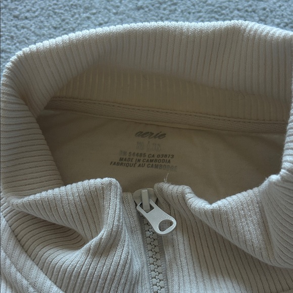 Women’s Aerie Cozy Sherpa Quarter-Zip Pullover Jacket - Cream/White - Picture 2 of 2